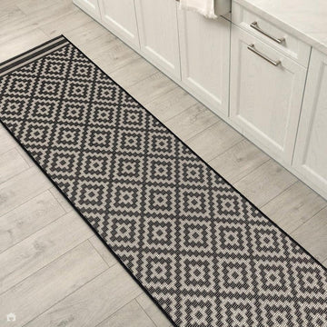Patio PAT12 Diamond Mono Modern Geometric Durable Stain-Resistant Weatherproof Flatweave In-Outdoor Black/White Runner-Asiatic Carpets-Rug Love - The Most Loved Rug Store